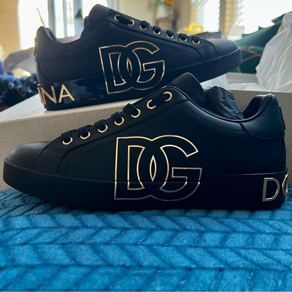 Dolce Gabbana Men's Black Gold Sneakers Portofino (Size